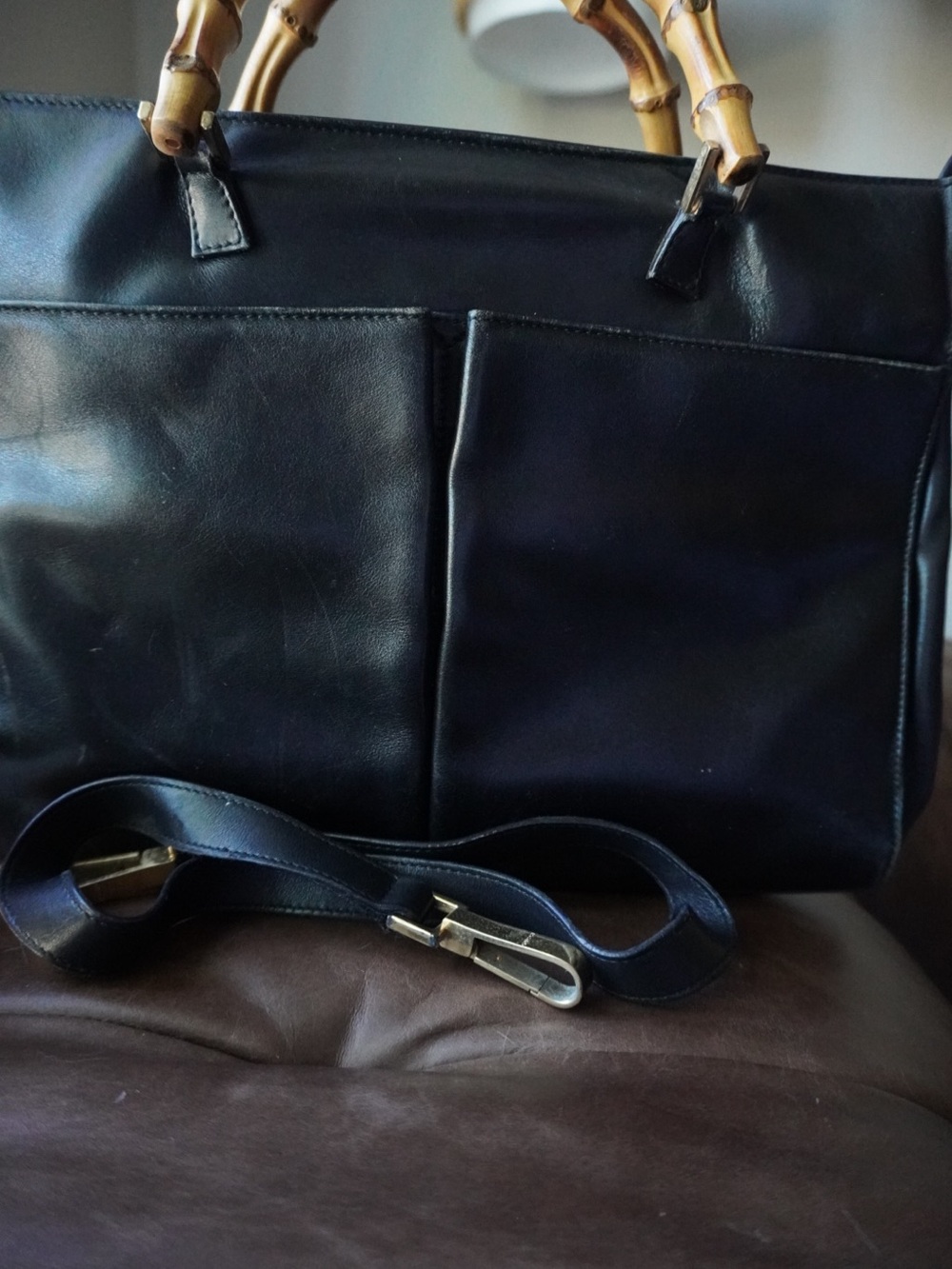 Gucci Black Leather Shoulder Bag with Bamboo Top Handles and Detachable Strap - Picture 2 of 10